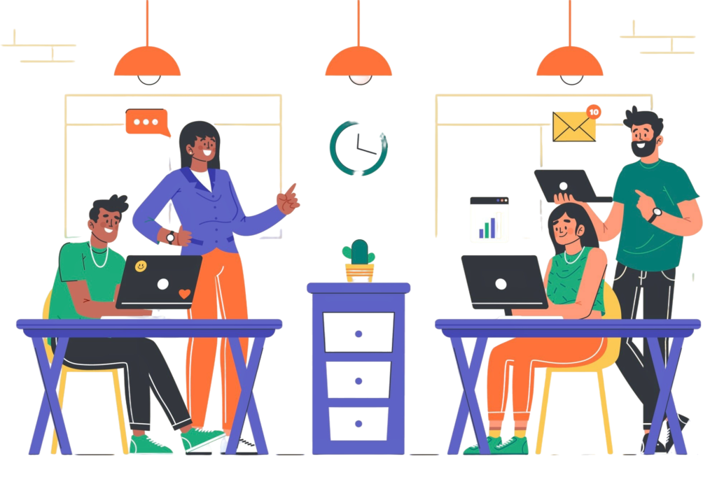 ilustracion oficina ocupada dibujada mano